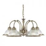 American Diner 5 Lamp Antique Brass Ceiling Light