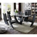 Tavolo Gloss Black Pedestal Dining And 6 Image Black Chairs