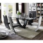 Tavolo Gloss Black Pedestal Dining And 8 Image Dining Chairs
