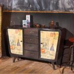 Nadar Brown Metal 4 Drawer Chest With 2 Door In Canvas Decor