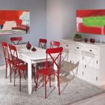 Cassala1 Extendable Dining Table With 6 Bistro Chair In Red