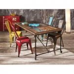 Coffee Rectangular Wooden Dining Table With 6 Aix Metal Chairs