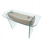 Alpha Clear Glass Console Table With Oak Effect