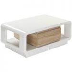 Anka Extendable White High Gloss Coffee Table With Drawer In Oak