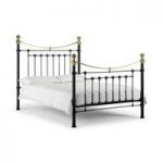 Victory Metal Double Bed In Satin Black With Real Brass Effect
