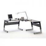 Mili Black And Clear Glass Corner Computer Desk With Metal Leg