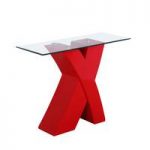 Xanti Clear Glass Top Console Table With Red X High Gloss Base