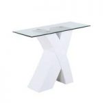 Xanti Clear Glass Top Console Table With White X High Gloss Base