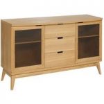 Patio Solid Oak Sideboard With 3 Drawer And 2 Glass Doors