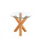 Optro Solid Oak Finish Clear Glass Top End Table