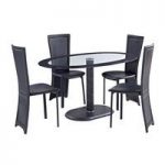 Elnora Black Oval Clear Glass Dining Table And 4 Dining Chairs