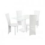 Elnora White Rectangular Clear Glass Dining Table And 4 Chairs