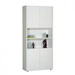 Smooth White 4 Doors Display Cabinet With 2 Open Shelf