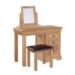 Wellington Solid Oak 2 Drawer Dressing Table + Mirror + Stool