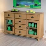 Ronn Solid Wood Finish 2 Glass Door Sideboard With 6 Drawers
