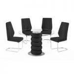 Maza Clear Glass Top Black Dining Table And 4 Dining Chairs
