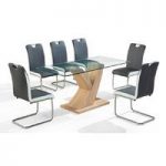 Crown Wooden Finish Clear Glass Top Dining Table And 6 Chairs