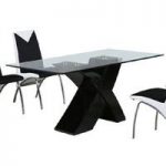 Xanti Black High Gloss Finish X Base Glass Dining Table Only