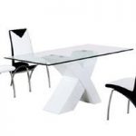Xanti White High Gloss Finish X Base Glass Dining Table Only