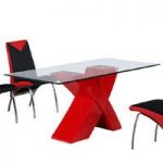 Xanti Red High Gloss Finish X Base Glass Dining Table Only