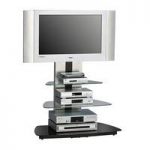 Joy Metal Frame Alu Brushed TV Stand With 3 Black Glass Shelves