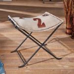 Numerati Folding Stool In Canvas And Brown Leather