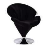 Nicia Revolving Chair In Opulent Black Velvet With Chrome Base