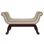 Royal Linen And Cotton Finish Chair With Curved Dark Wooden Legs