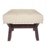 Royal Linen And Cotton Finish Square Stool With Dark Wooden Legs
