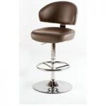 Bingo Brown Bar Stool In Faux Leather With Chrome Base