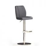 Naomi Grey Bar Stool In Faux Leather With Stainless Steel Base