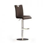 Bardo Brown Bar Stool In Faux Leather With Stainless Steel Base