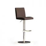 Lopes Brown Bar Stool In Faux Leather With Stainless Steel Base