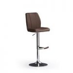 Naomi Brown Bar Stool In Faux Leather With Round Chrome Base