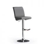 Diaz Grey Bar Stool In Faux Leather With Round Chrome Base