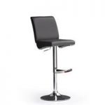 Diaz Black Bar Stool In Faux Leather With Round Chrome Base