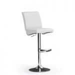 Diaz White Bar Stool In Faux Leather With Round Chrome Base
