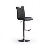 Bardo Black Bar Stool In Faux Leather With Round Chrome Base