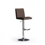 Lopes Brown Bar Stool In Faux Leather With Round Chrome Base