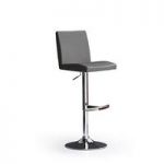 Lopes Grey Bar Stool In Faux Leather With Round Chrome Base