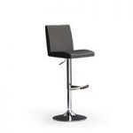Lopes Black Bar Stool In Faux Leather With Round Chrome Base
