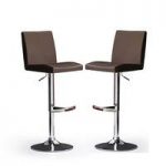 Lopes Bar Stools In Brown Faux Leather in A Pair