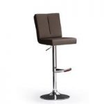 Bruni Brown Bar Stool In Faux Leather With Round Chrome Base