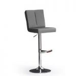 Bruni Grey Bar Stool In Faux Leather With Round Chrome Base