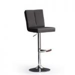 Bruni Black Bar Stool In Faux Leather With Round Chrome Base