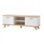 Ohio LCD TV Stand In White And Solid Oak With 2 Door And Shelves