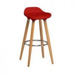 Adoni Bar Stool In Red ABS With Natural Beech Wooden Legs