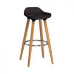 Adoni Bar Stool In Black ABS With Natural Beech Wooden Legs