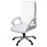 Lex Padded Office Chair In White Faux Leather With Wheels