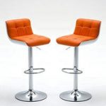 Bob Bar Stools In Orange Faux Leather in A Pair